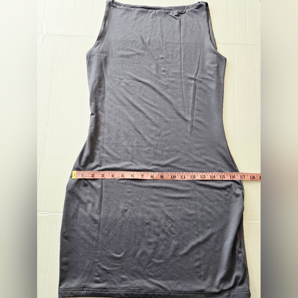 Gray Summer Sleeveless Boat Neck Mini Dress Slim Fit Bodycon Dress M - Picture 9 of 11